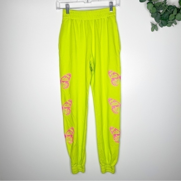 Frankies Bikinis Aiden Sweatpants Butterfly Neon Green Pink Size Small NWT - Picture 2 of 8